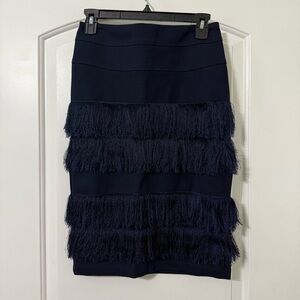 Anthropologie Eva Franco Navy Fringe Skirt Women Size 6